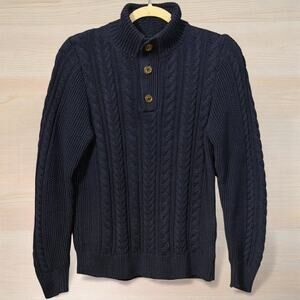 Vintage Y2K Gap Kids XXL Navy Cable Knit Sweater Fleece Lined Collar Mock Neck